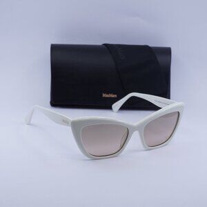 MaxMara LOGO14 MM0063 21G Cat Eye Sunglasses - White/Brown Mirror